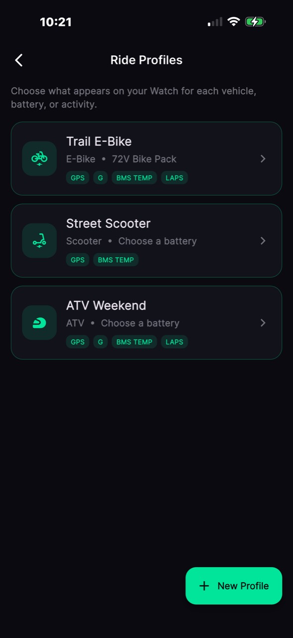 Ride Profiles for e-bike, scooter and ATV